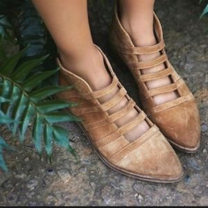 Free People Swept Away Caramel Suede Strappy Shoes
